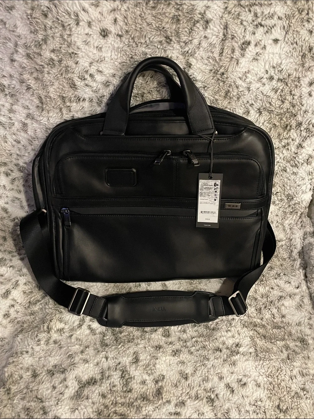 Tumi Black Leather Business Briefcase with Double Handles